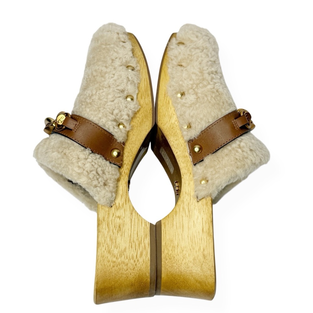 TORY BURCH Jessa Shearling Horse-Head Wooden‎ Clog Mule Size 5 1/2 - Picture 6 of 11